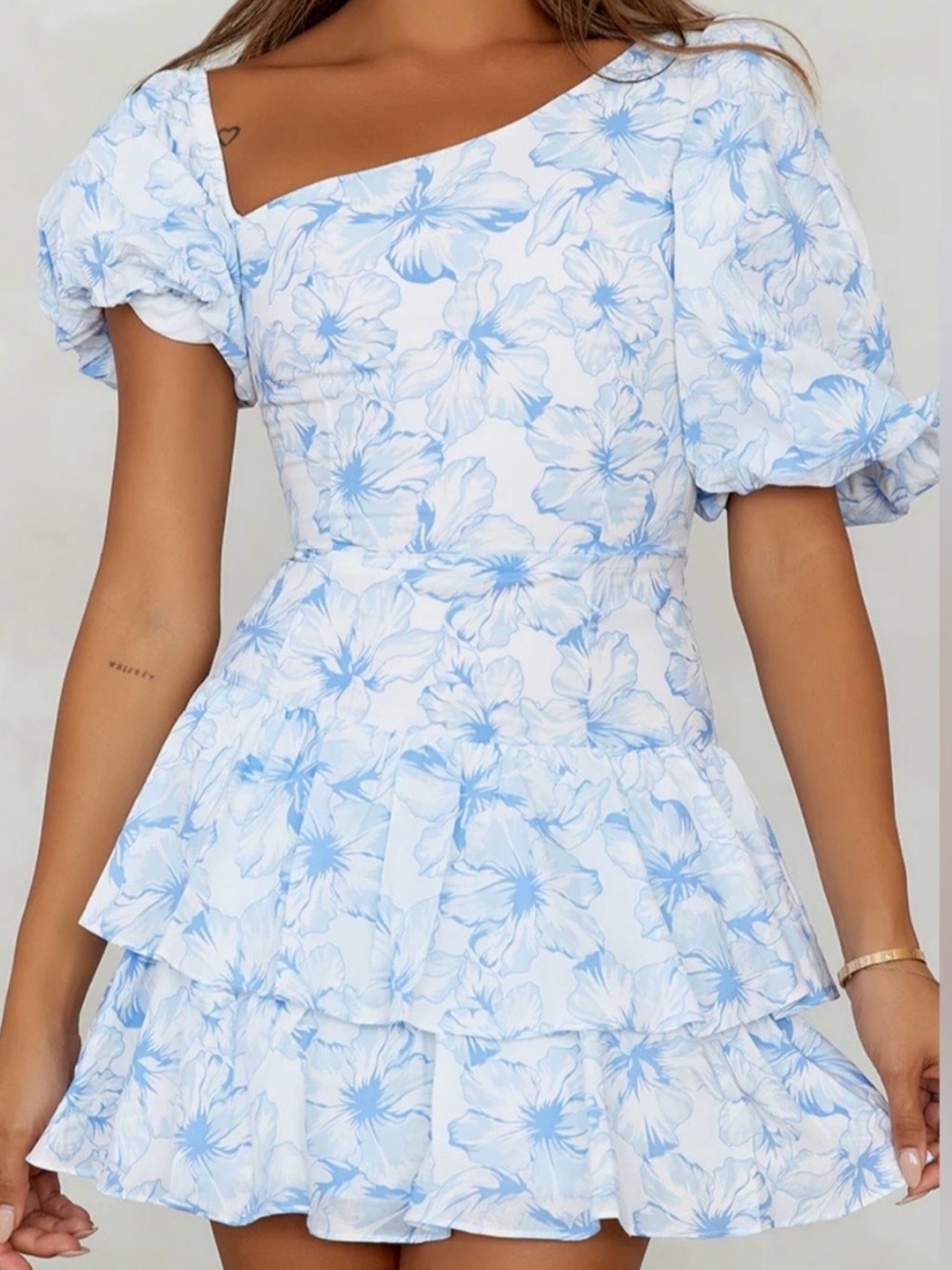 Hello Molly Blue Floral Ruffle Mini Dress